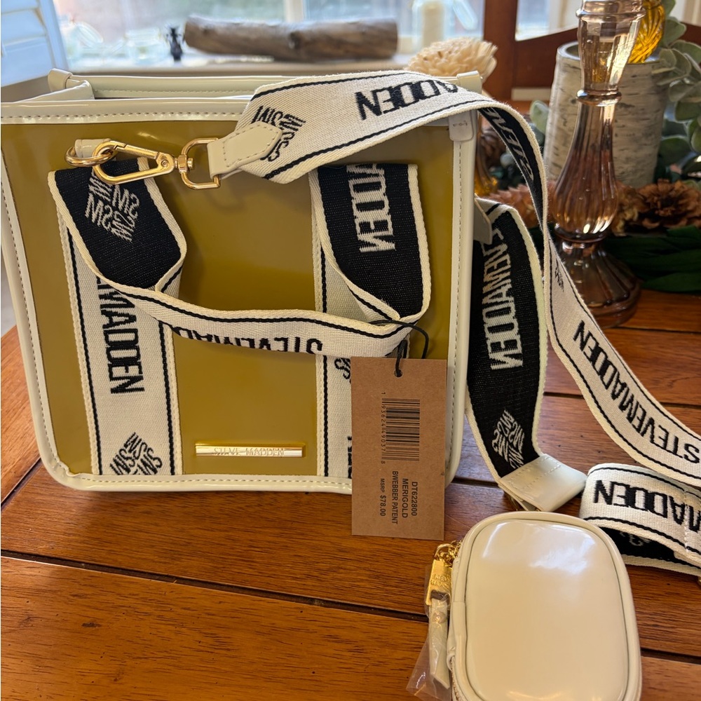 Steve Madden Mustard Crossbody with Black and White Strap